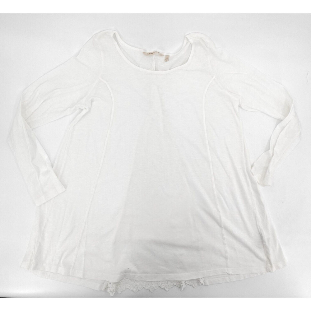 Soft Surroundings Shirt Womens Medium White Long Sleeve Relaxed Lace back